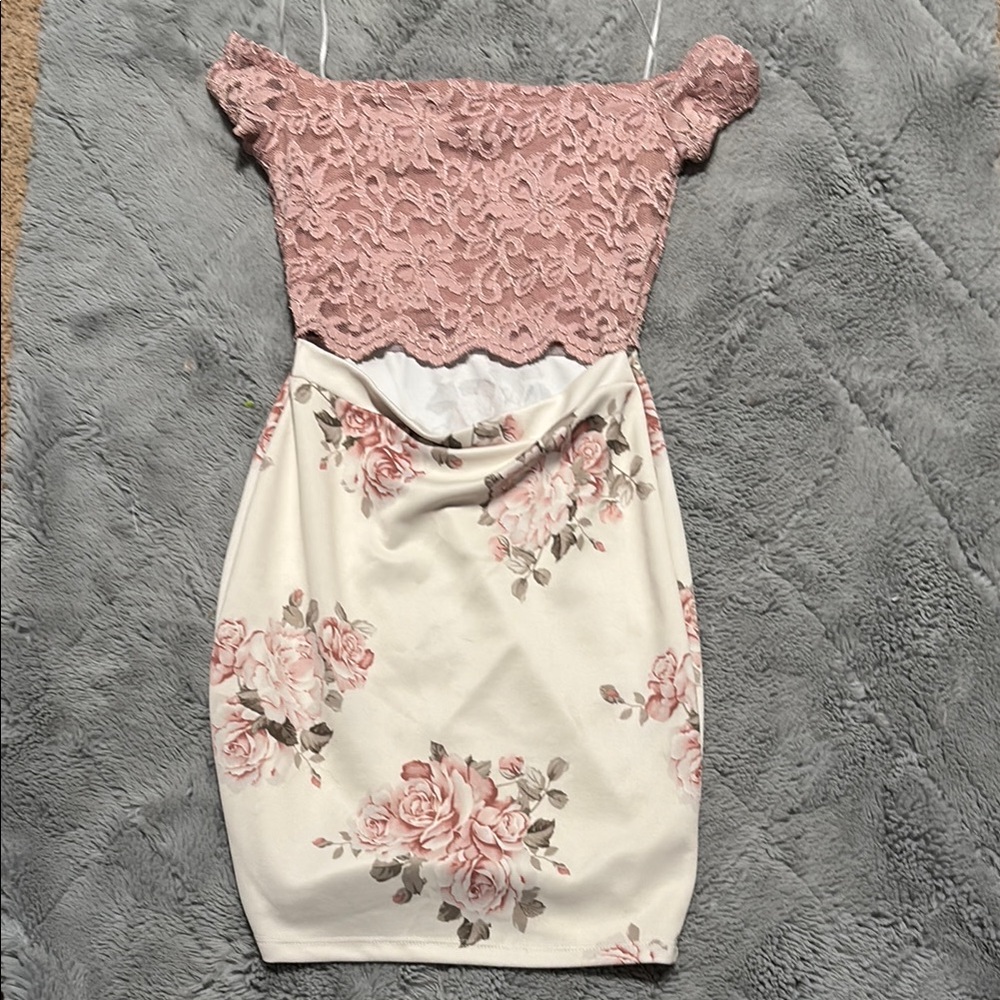 Pink Floral Off-Shoulder Sheath Dress